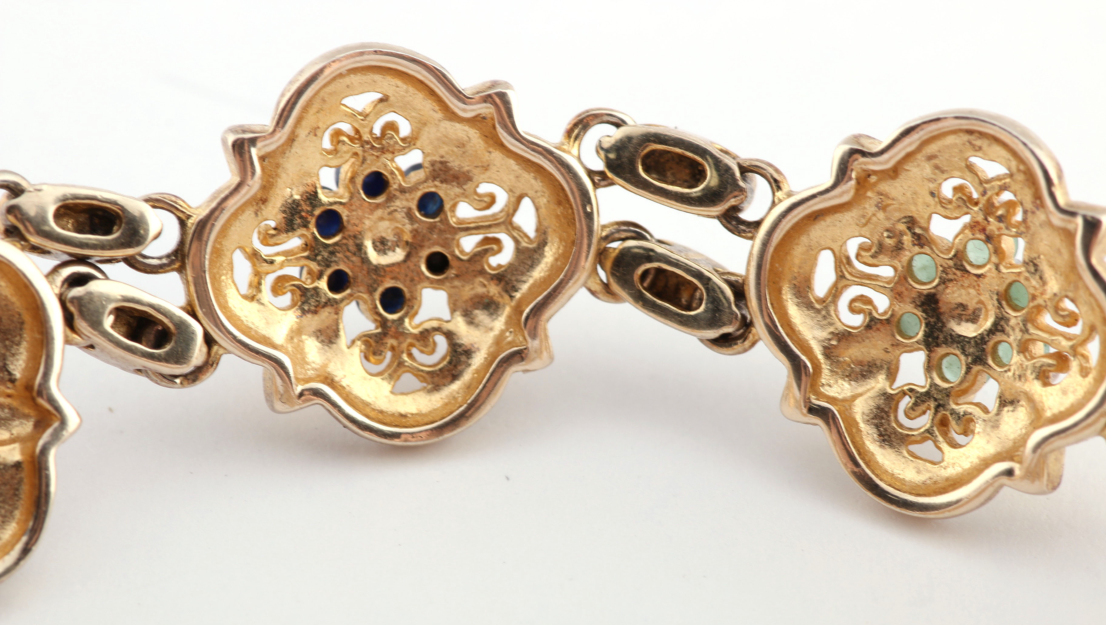 Gold Wash Sterling Silver Link Bracelet with Rubies, Emeralds, and Sapphires