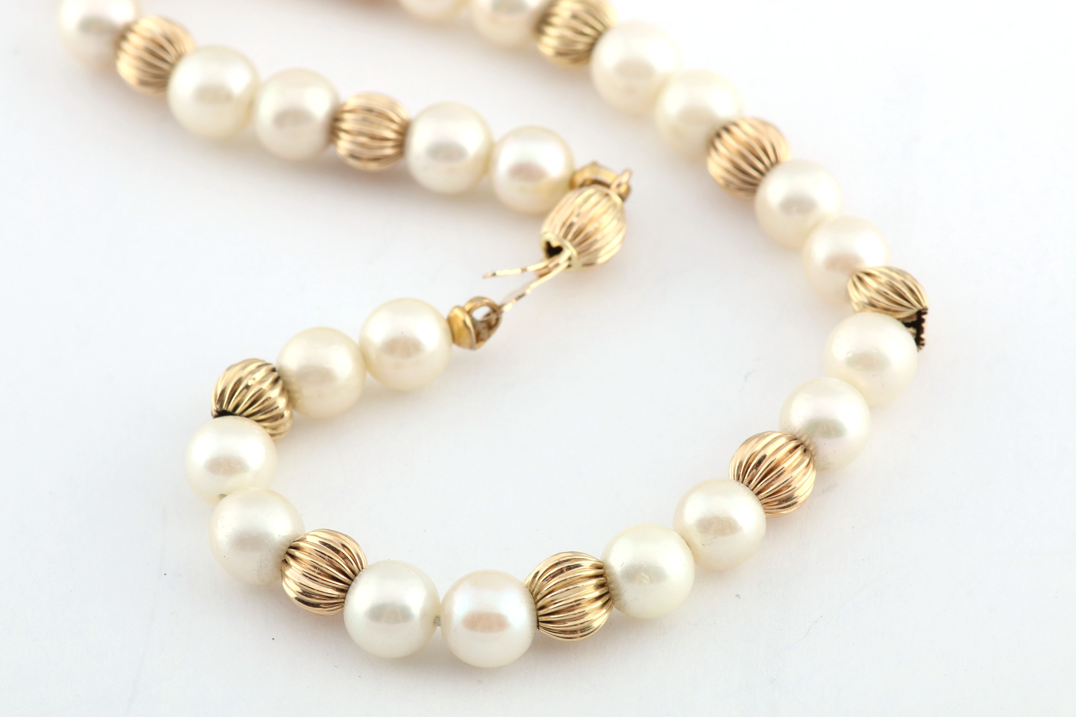 14K Yellow Gold and Faux Pearl Bracelet and Earrings