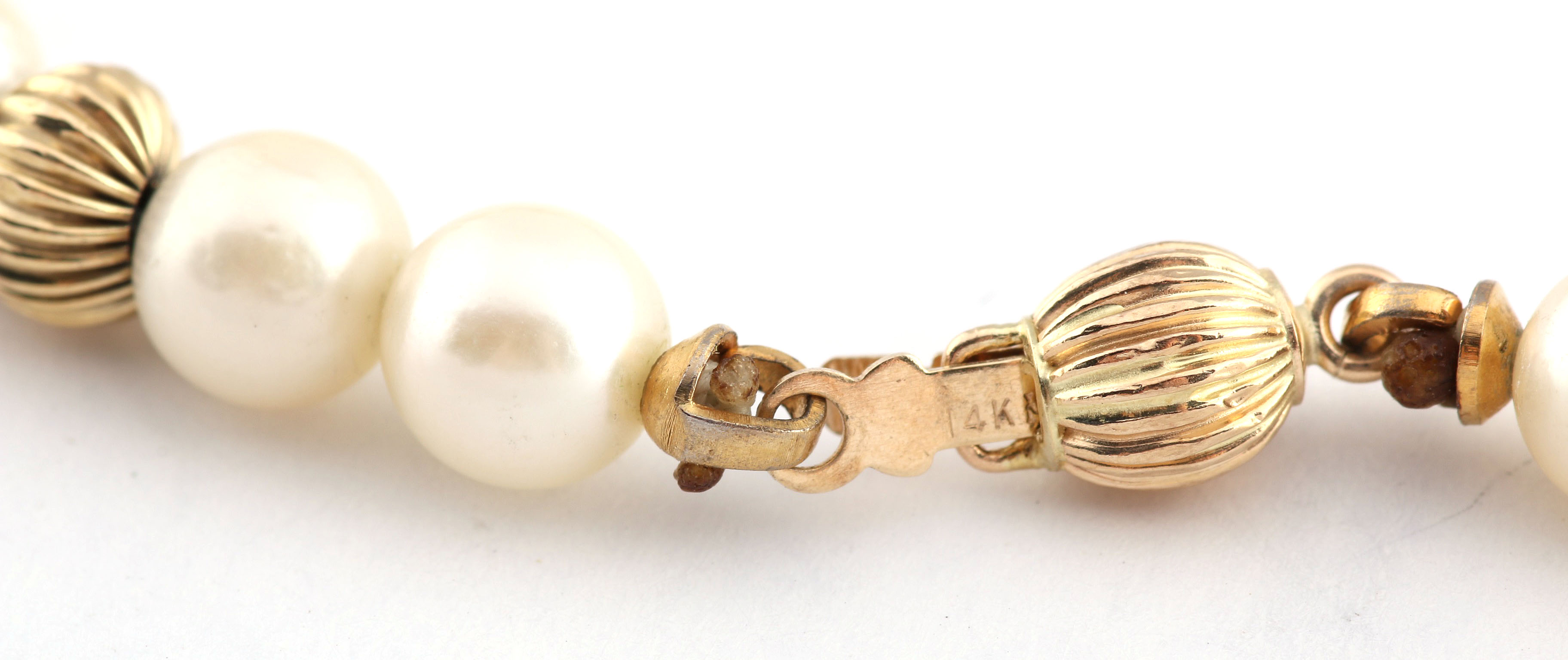 14K Yellow Gold and Faux Pearl Bracelet and Earrings