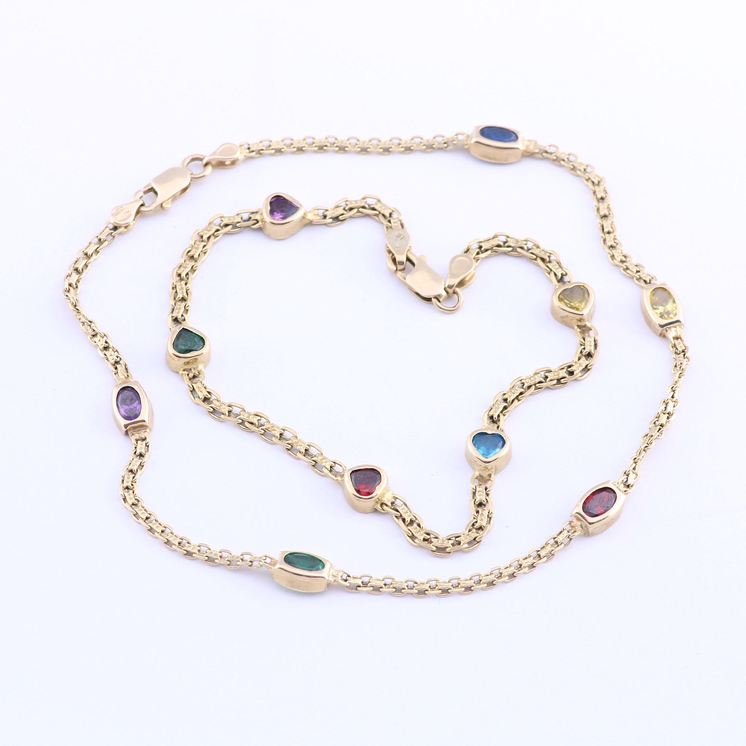 Pair of Italian 10K Yellow Gold Bracelets with Glass Cabochons