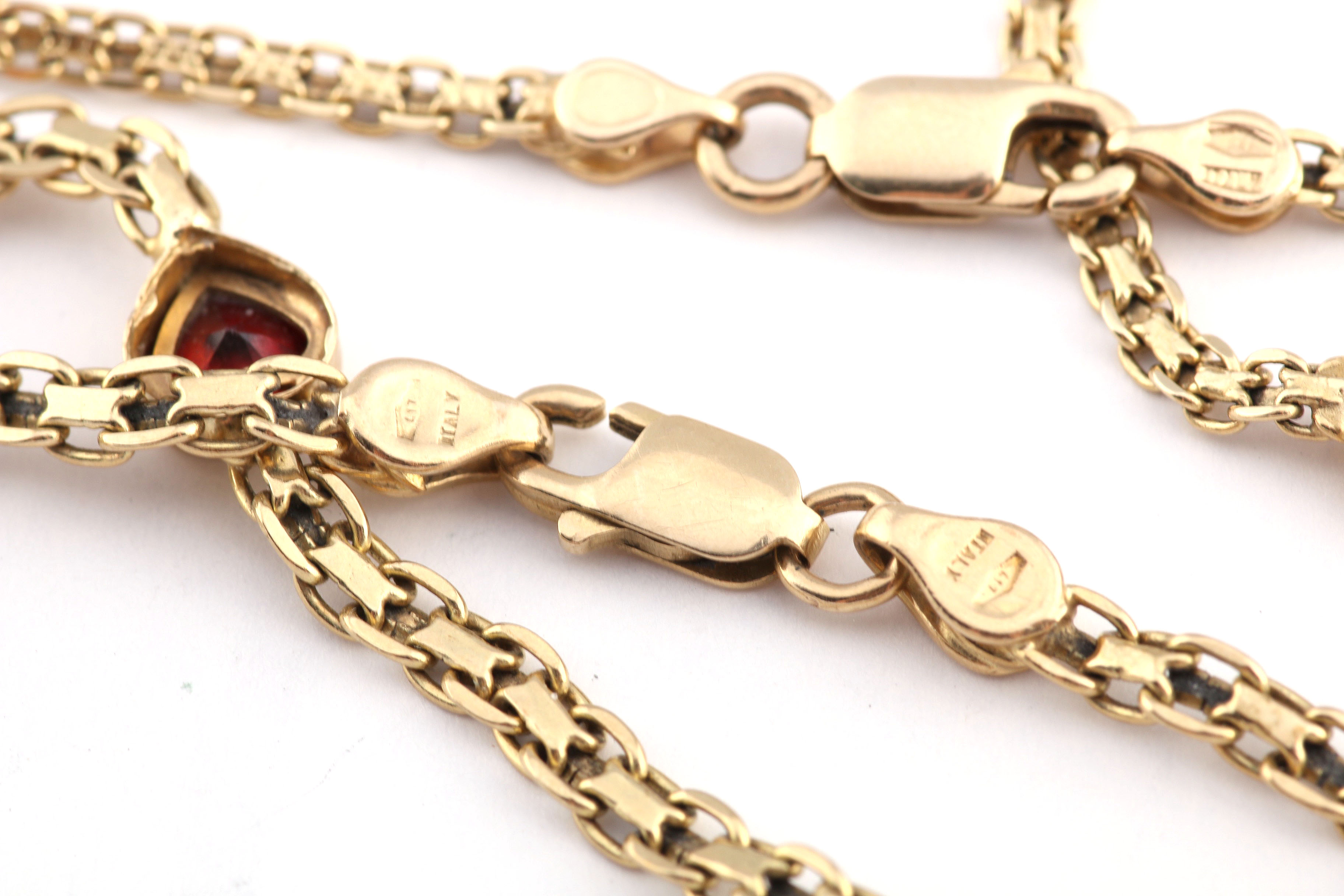 Pair of Italian 10K Yellow Gold Bracelets with Glass Cabochons