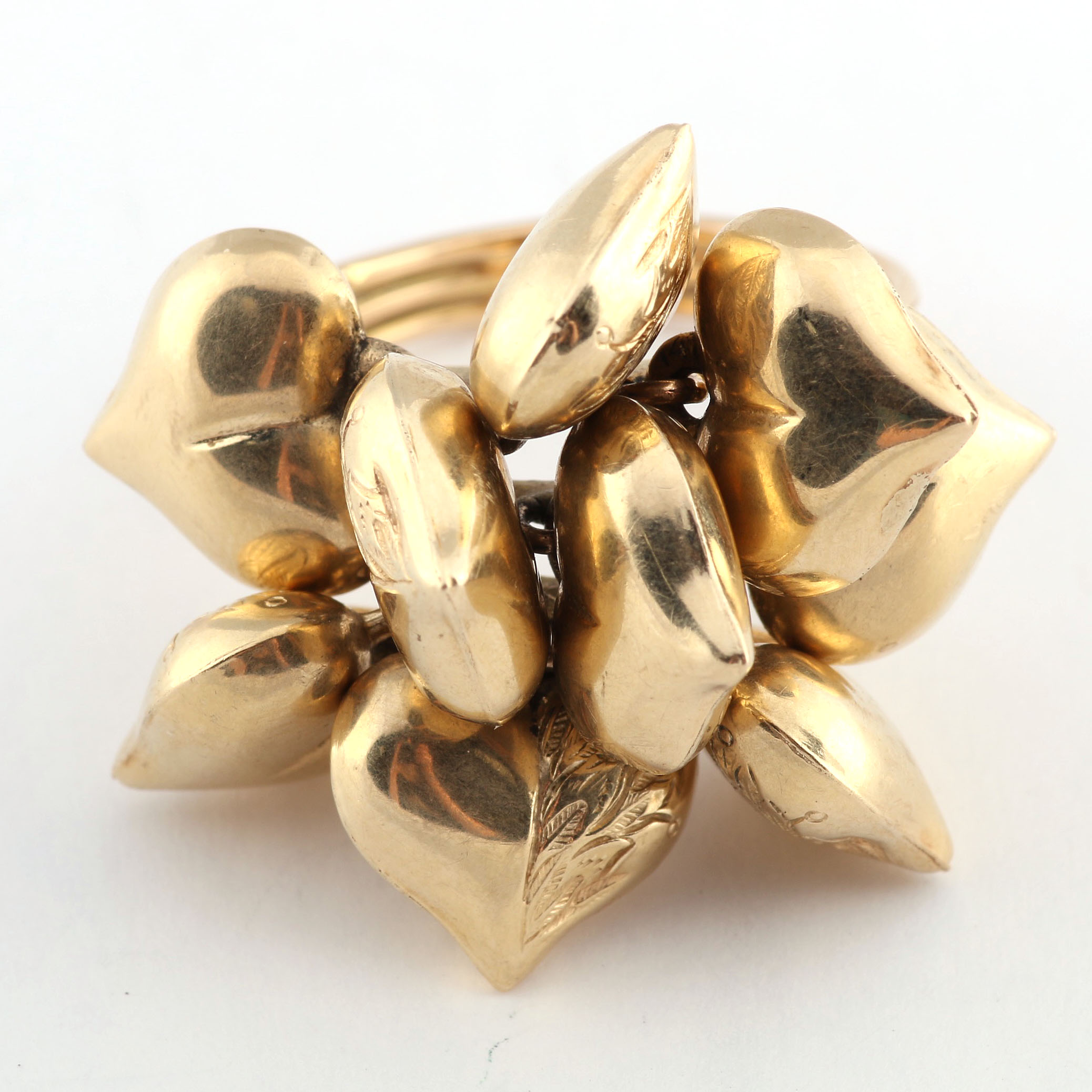 14K and 18K Yellow Gold Rings with Heart Motif