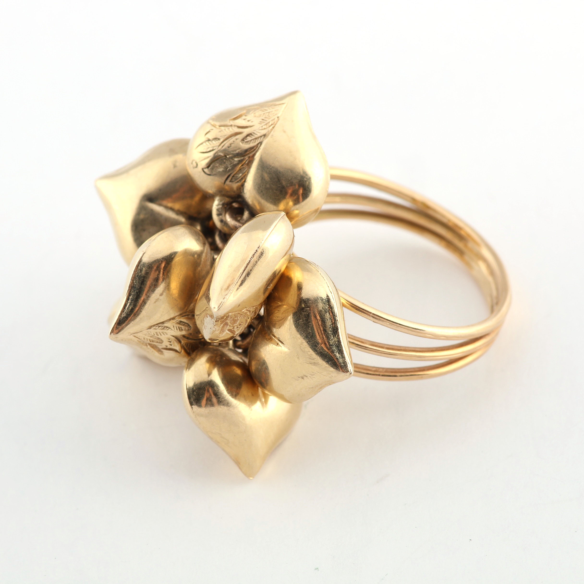 14K and 18K Yellow Gold Rings with Heart Motif
