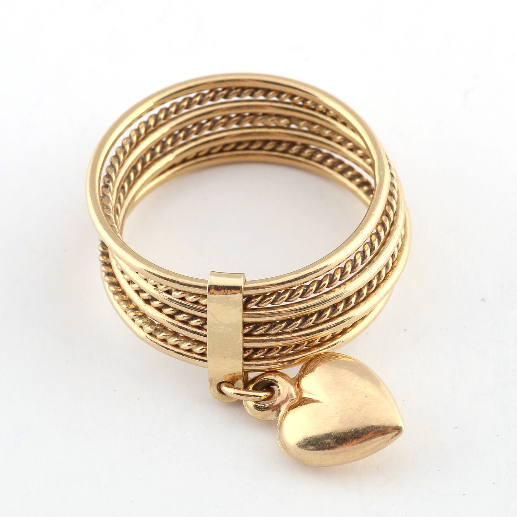 14K and 18K Yellow Gold Rings with Heart Motif