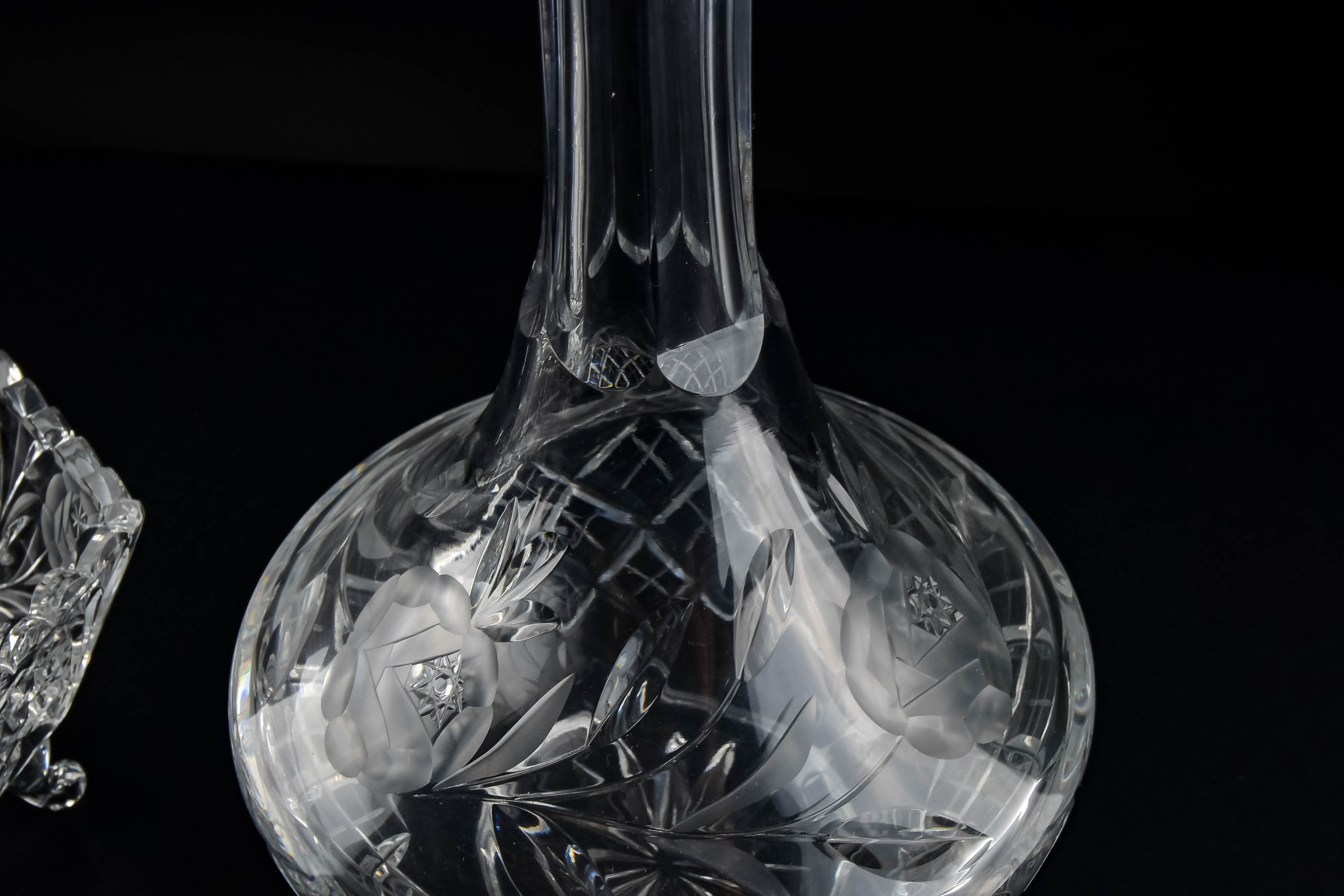 Cut Glass Decanter and Matching Bowl
