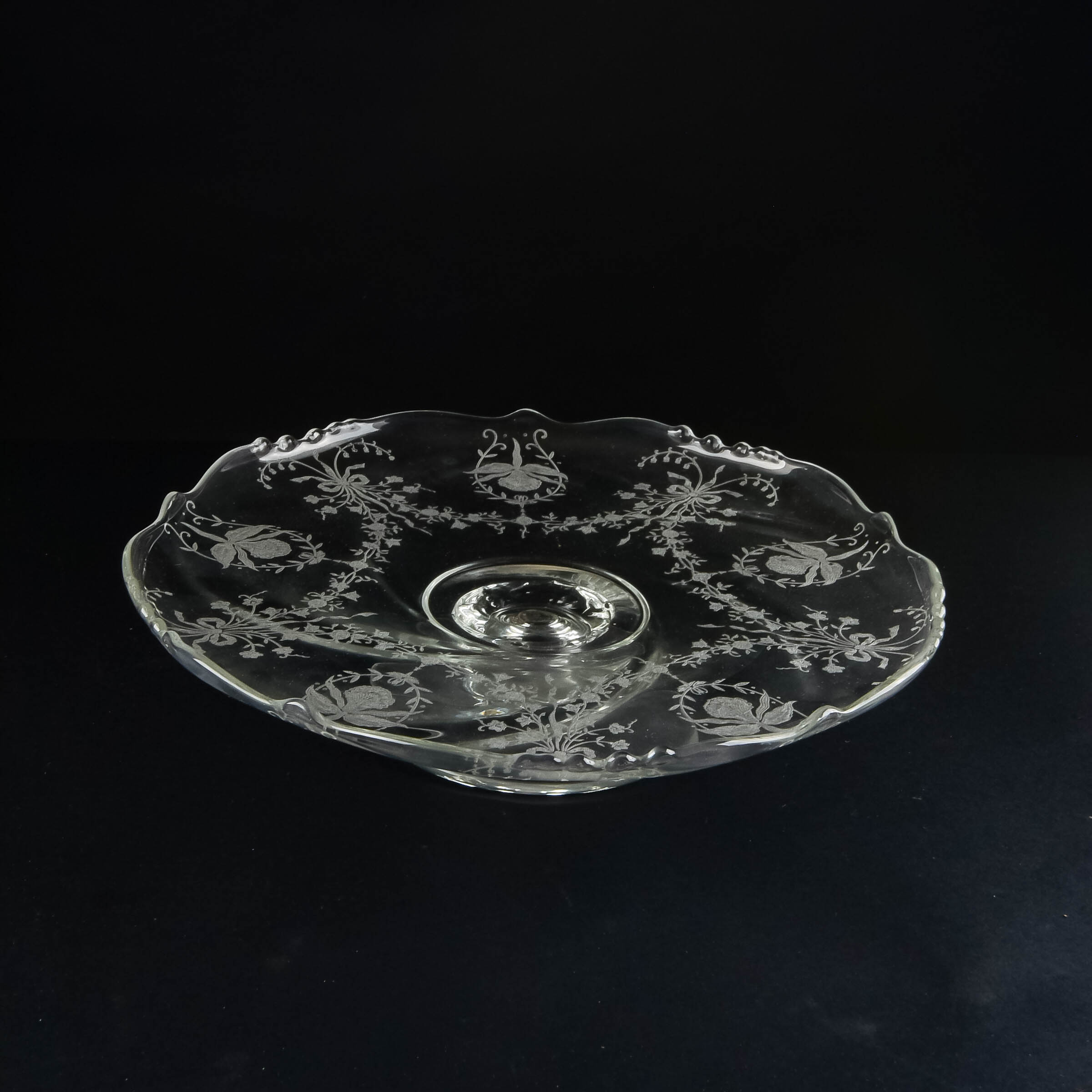 Etched Glass Cake Plate