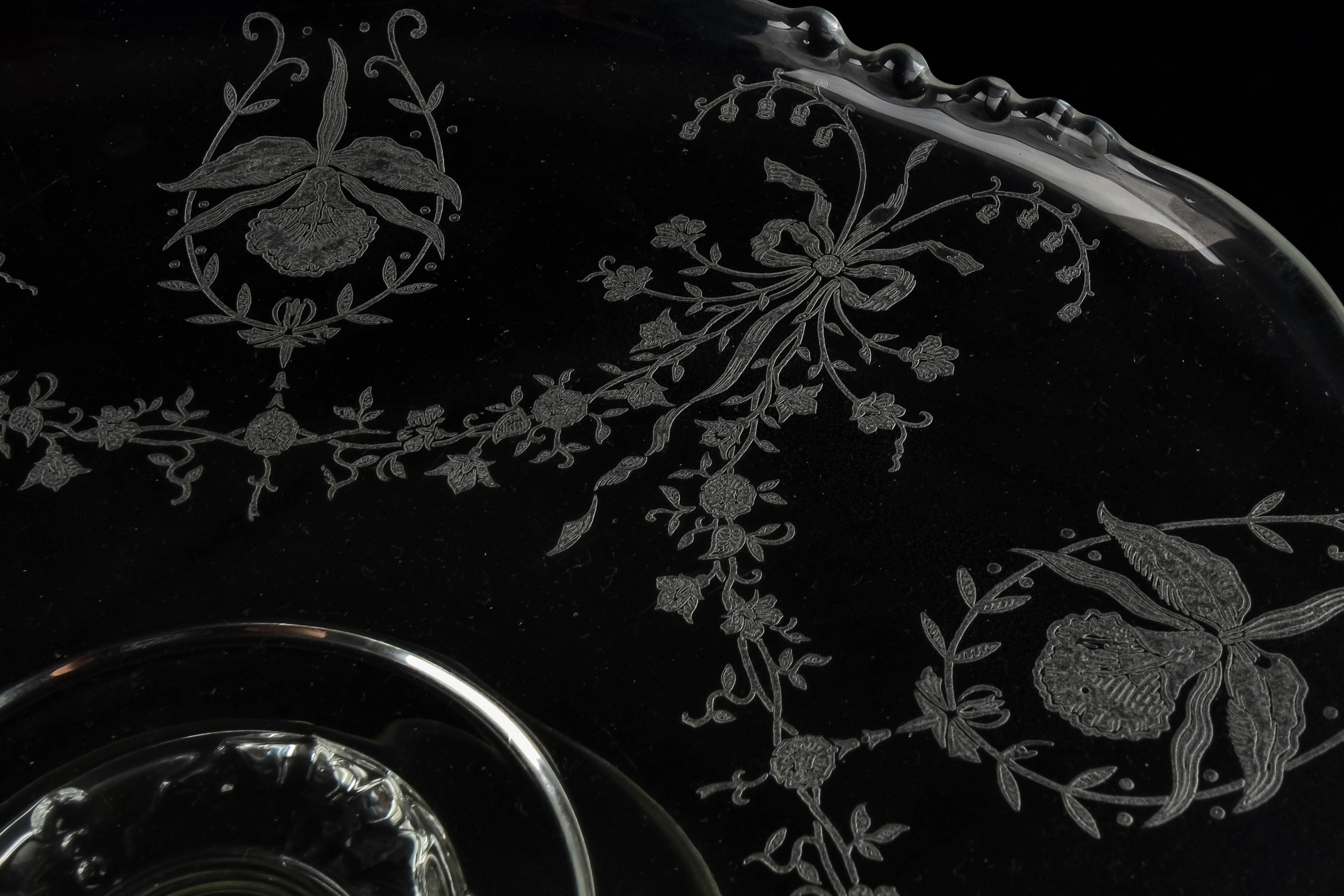 Etched Glass Cake Plate