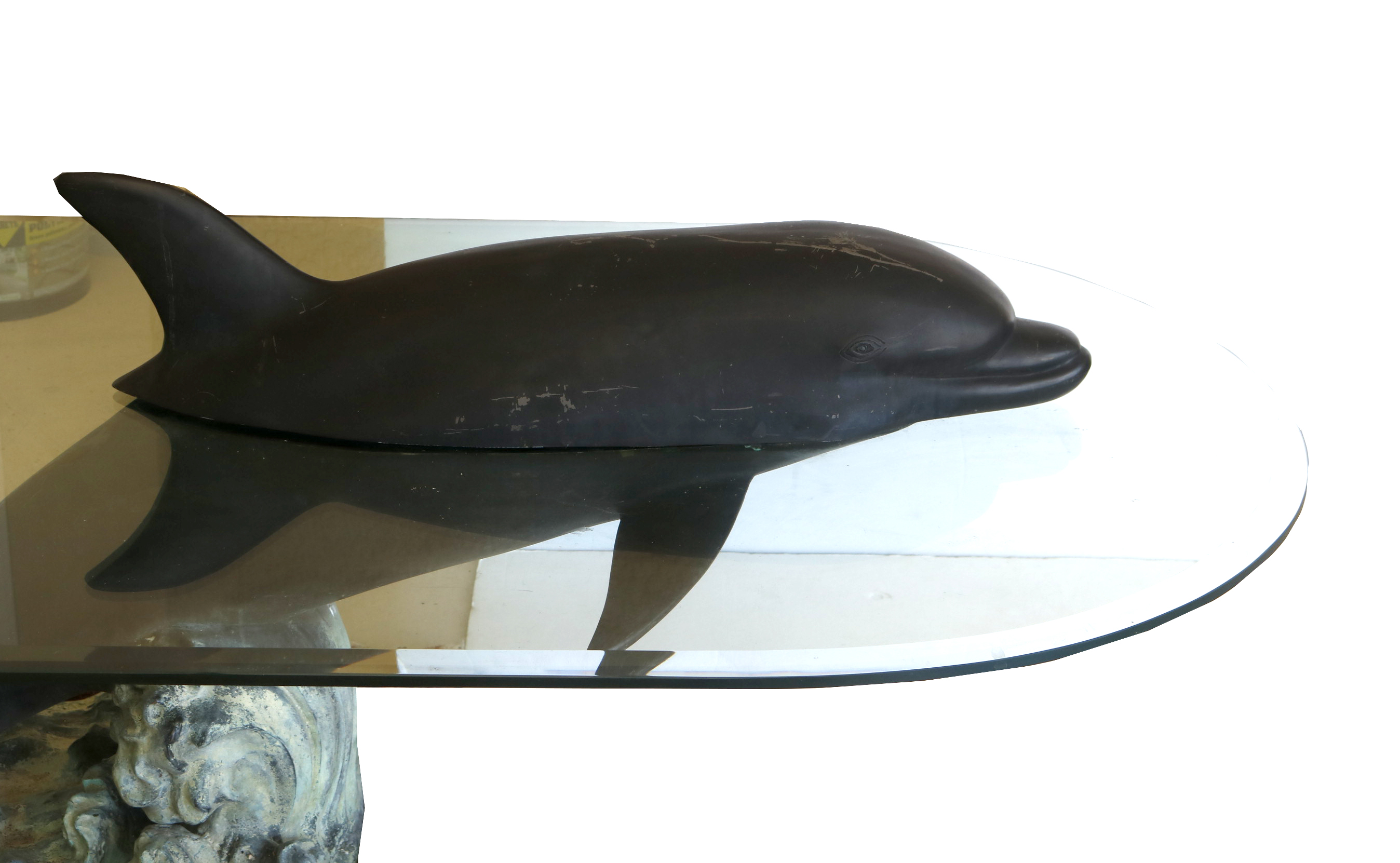Signed Bronze Dolphin and Glass Coffee Table