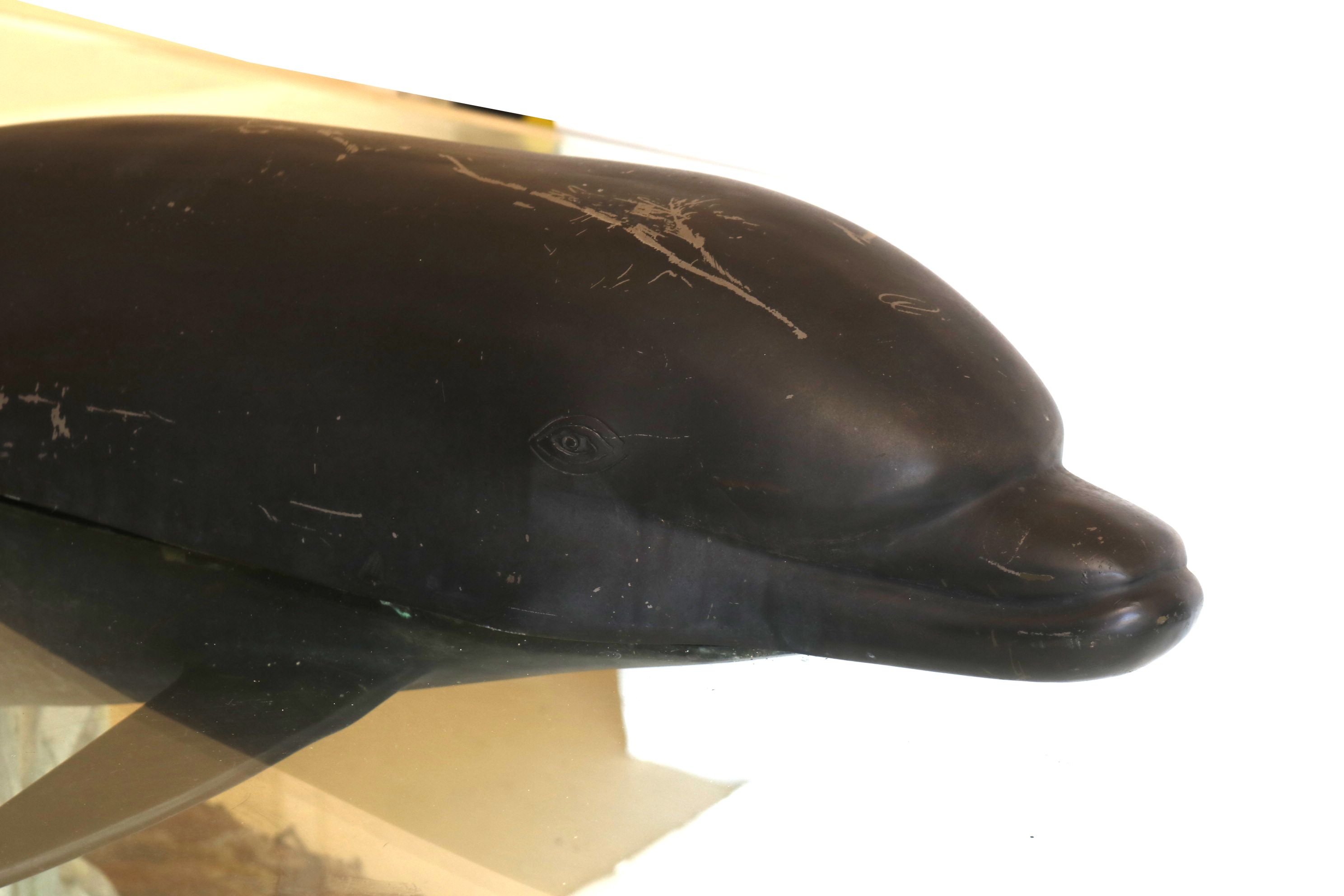 Signed Bronze Dolphin and Glass Coffee Table