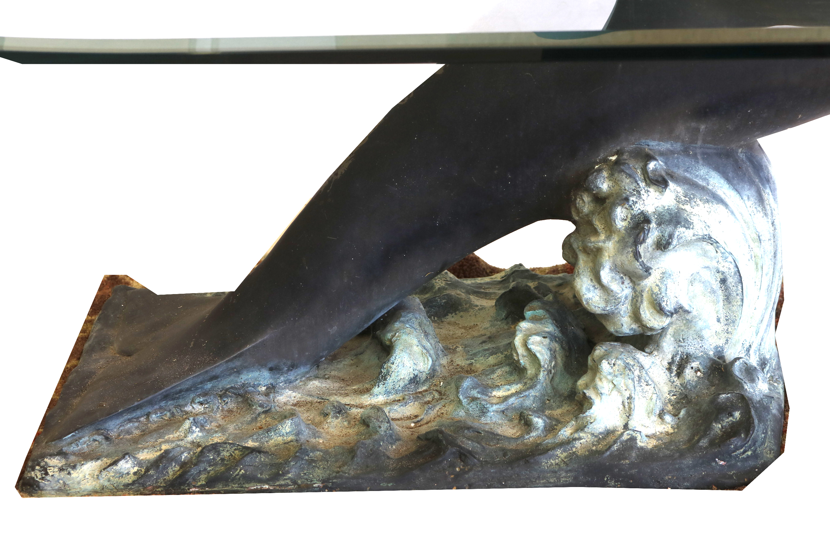 Signed Bronze Dolphin and Glass Coffee Table