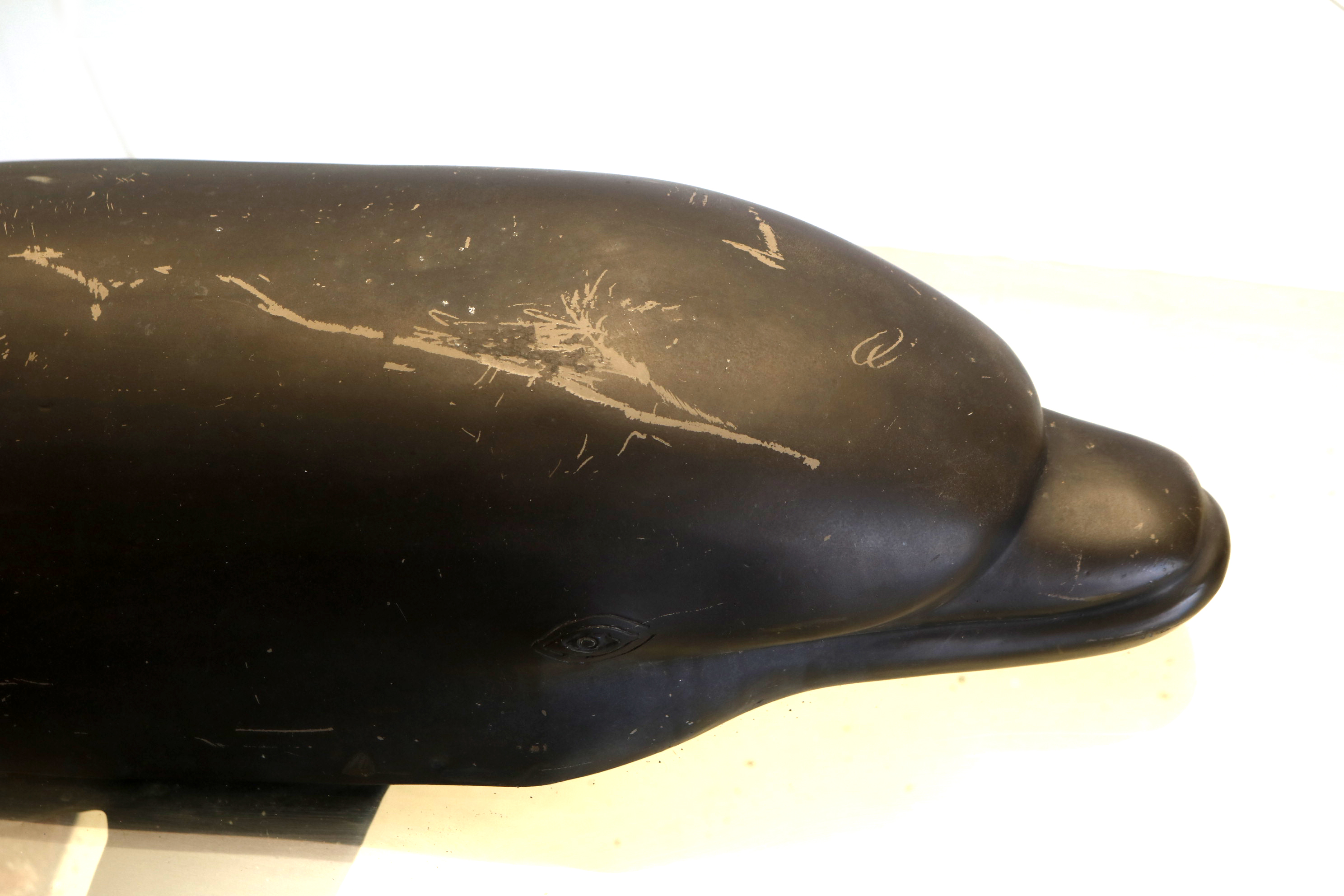 Signed Bronze Dolphin and Glass Coffee Table