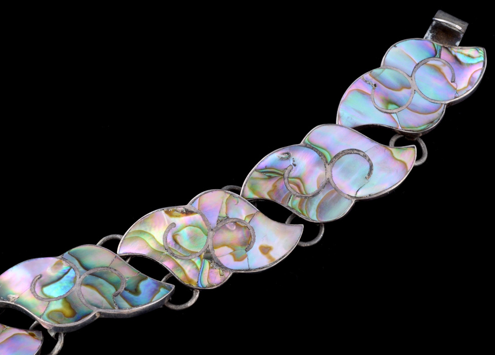 Mexican Sterling Silver Abalone Inlay Bracelet