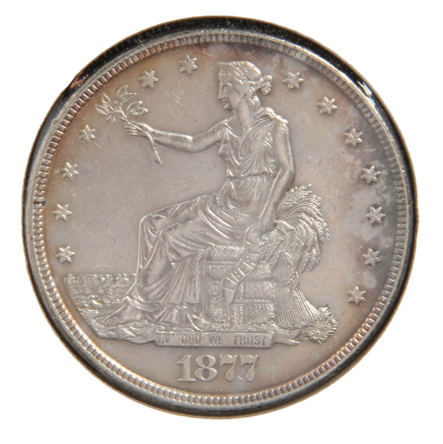 1877 S Trade Silver Dollar AU