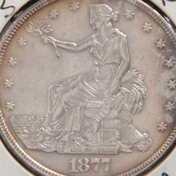 1877 S Trade Silver Dollar AU