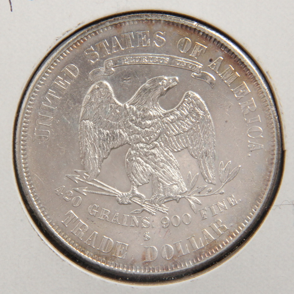 1877 S Trade Silver Dollar AU