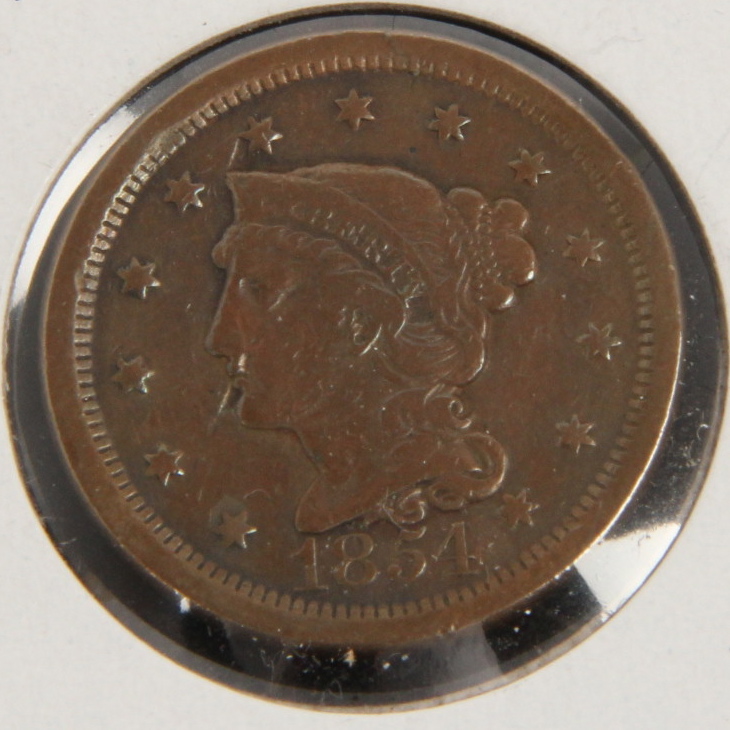 Pair of 1854 Braided Hair Liberty Copper Cents VF