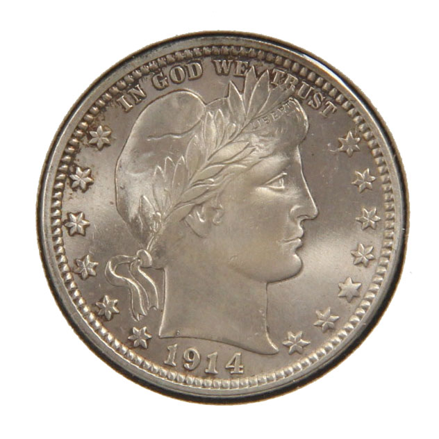 Uncirculated 1914 D Barber Silver Quarter