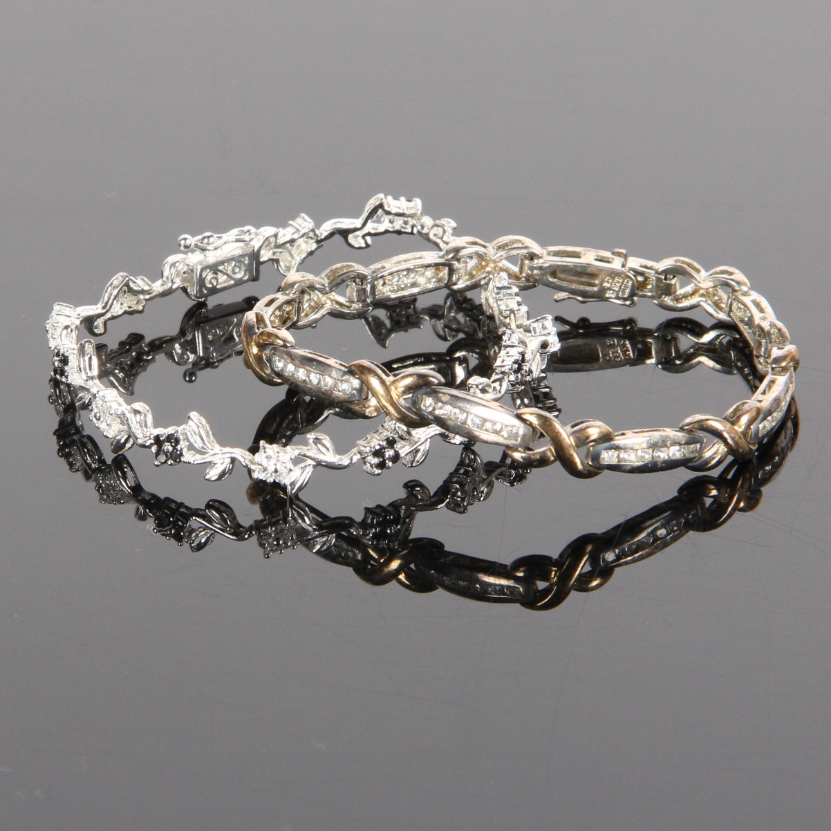 Pair of Sterling Silver, Imitation Gemstone Bracelets