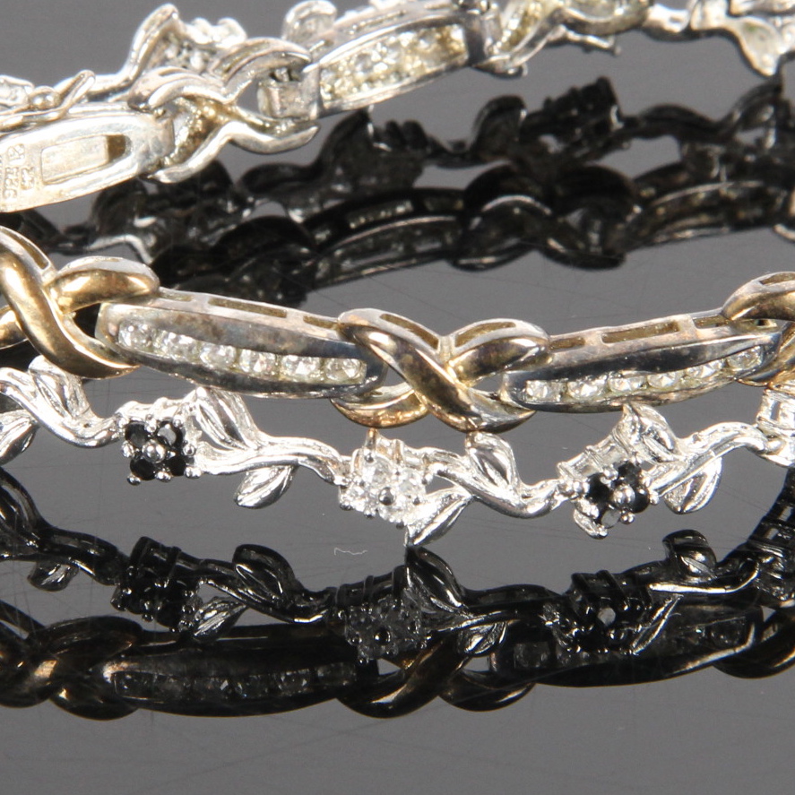 Pair of Sterling Silver, Imitation Gemstone Bracelets