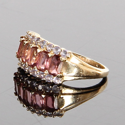 14K Yellow Gold Tanzanite and Pink Tourmaline Ring