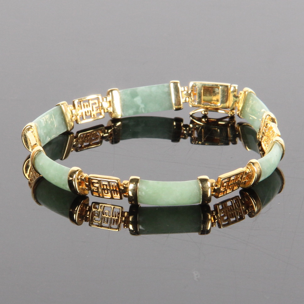 Costume Gold Tone Bracelet with Green Gem Stones