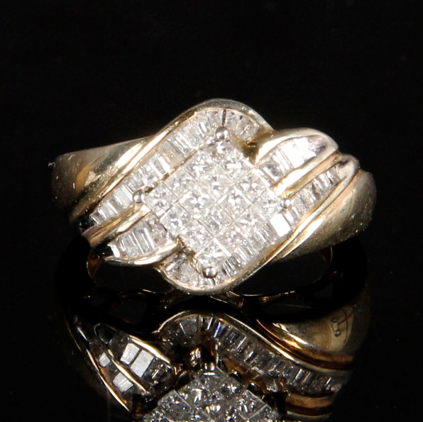 10K Yellow Gold Invisible Set 1.00 CTW Diamond Ring