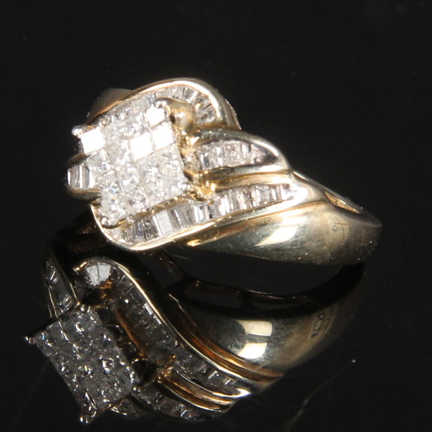 10K Yellow Gold Invisible Set 1.00 CTW Diamond Ring