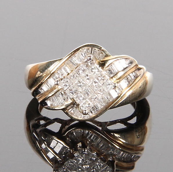 10K Yellow Gold Invisible Set 1.00 CTW Diamond Ring