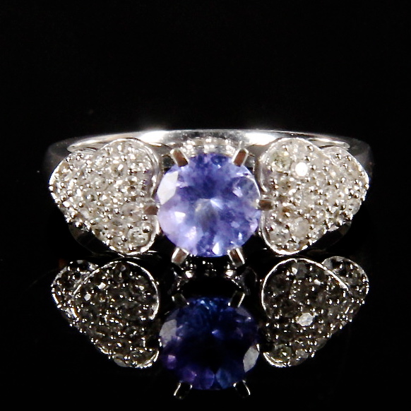 14K White Gold Tanzanite and 0.50 CTW Diamond Ring