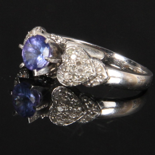 14K White Gold Tanzanite and 0.50 CTW Diamond Ring
