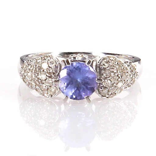 14K White Gold Tanzanite and 0.50 CTW Diamond Ring