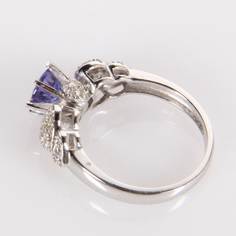 14K White Gold Tanzanite and 0.50 CTW Diamond Ring