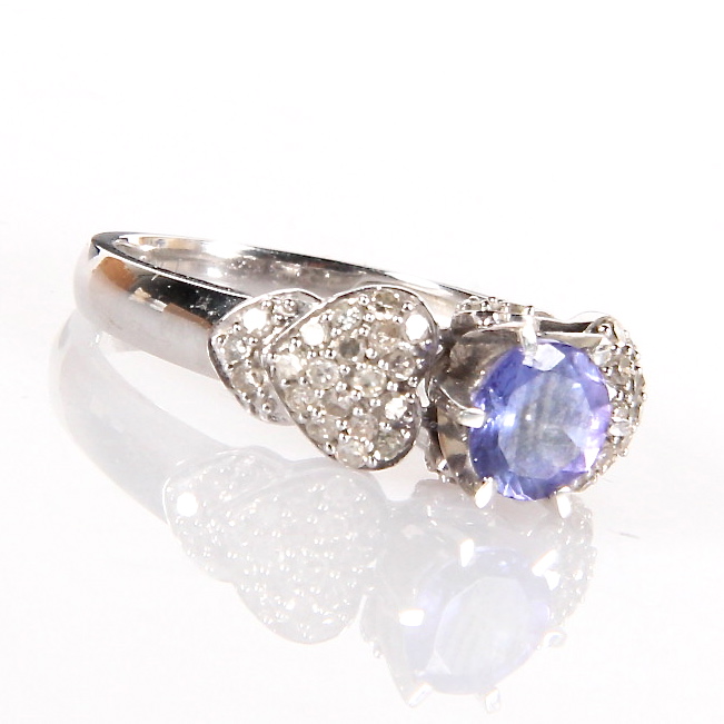 14K White Gold Tanzanite and 0.50 CTW Diamond Ring