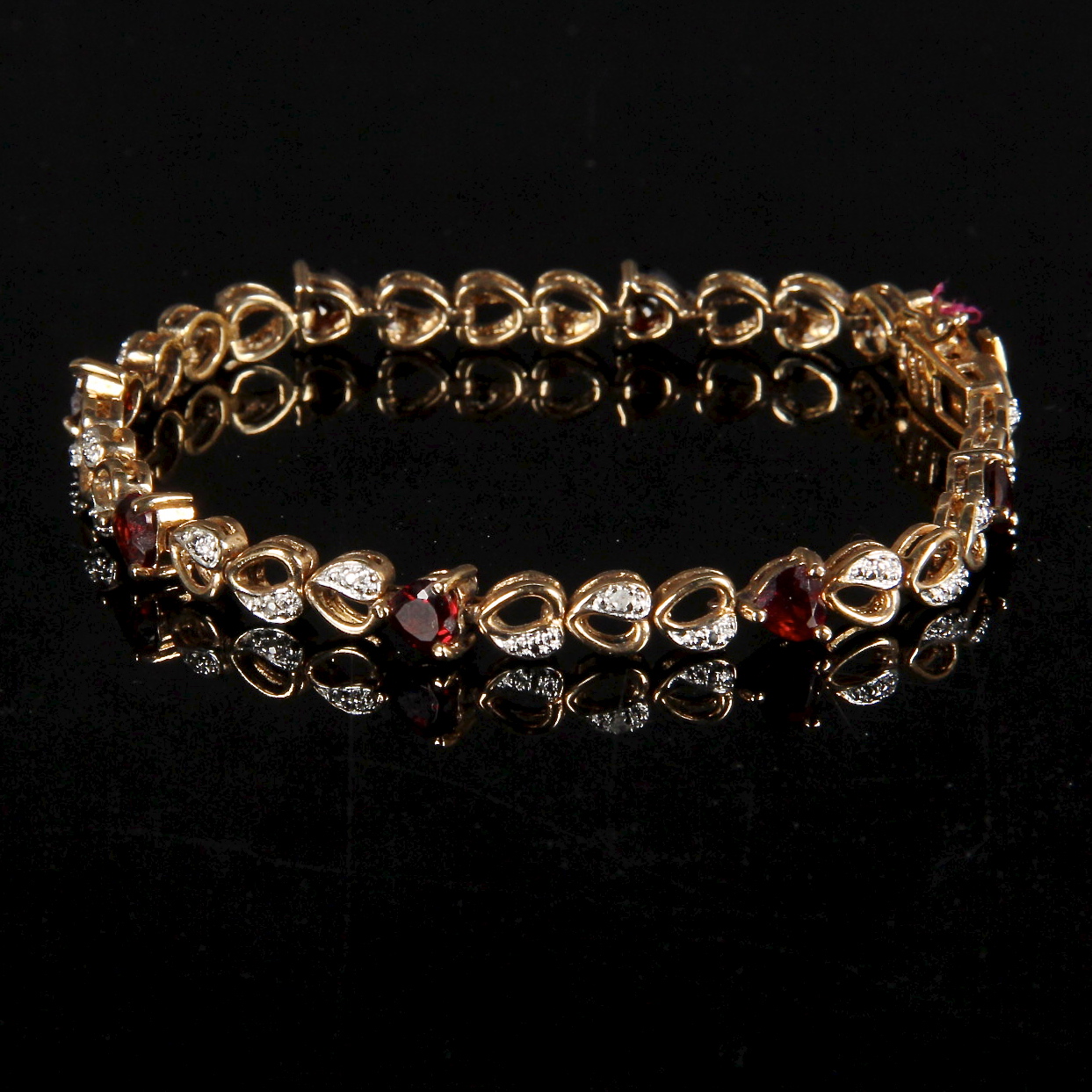 Sterling Silver Gold Plated Diamond and Garnet Bracelet