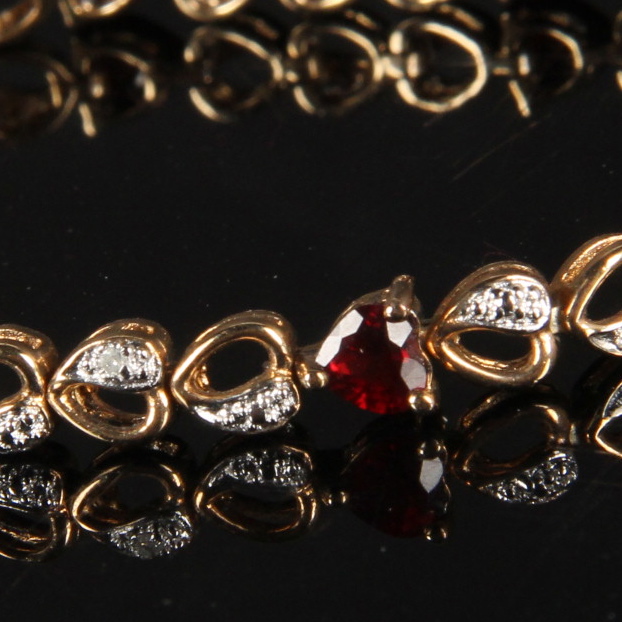 Sterling Silver Gold Plated Diamond and Garnet Bracelet