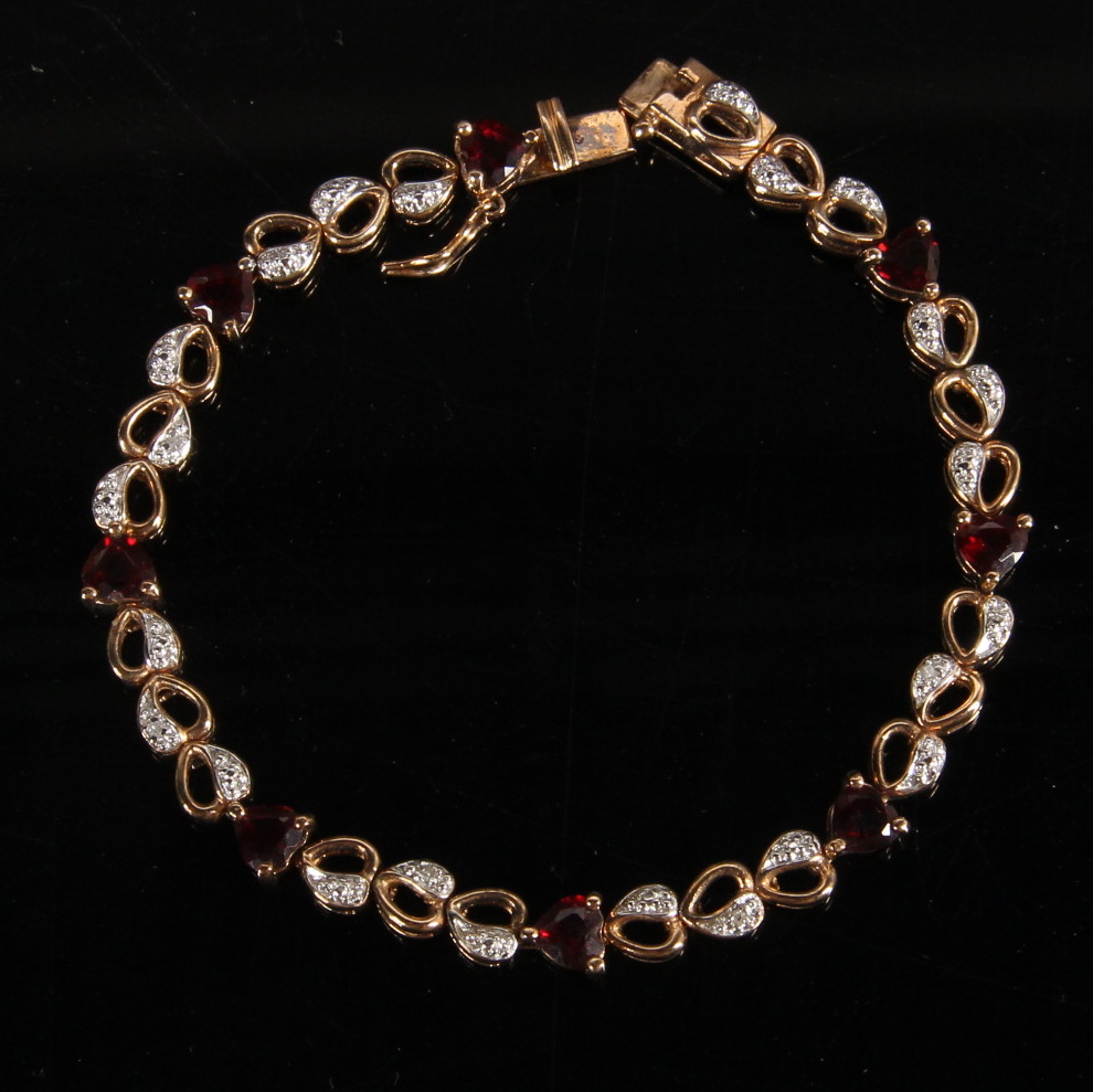 Sterling Silver Gold Plated Diamond and Garnet Bracelet