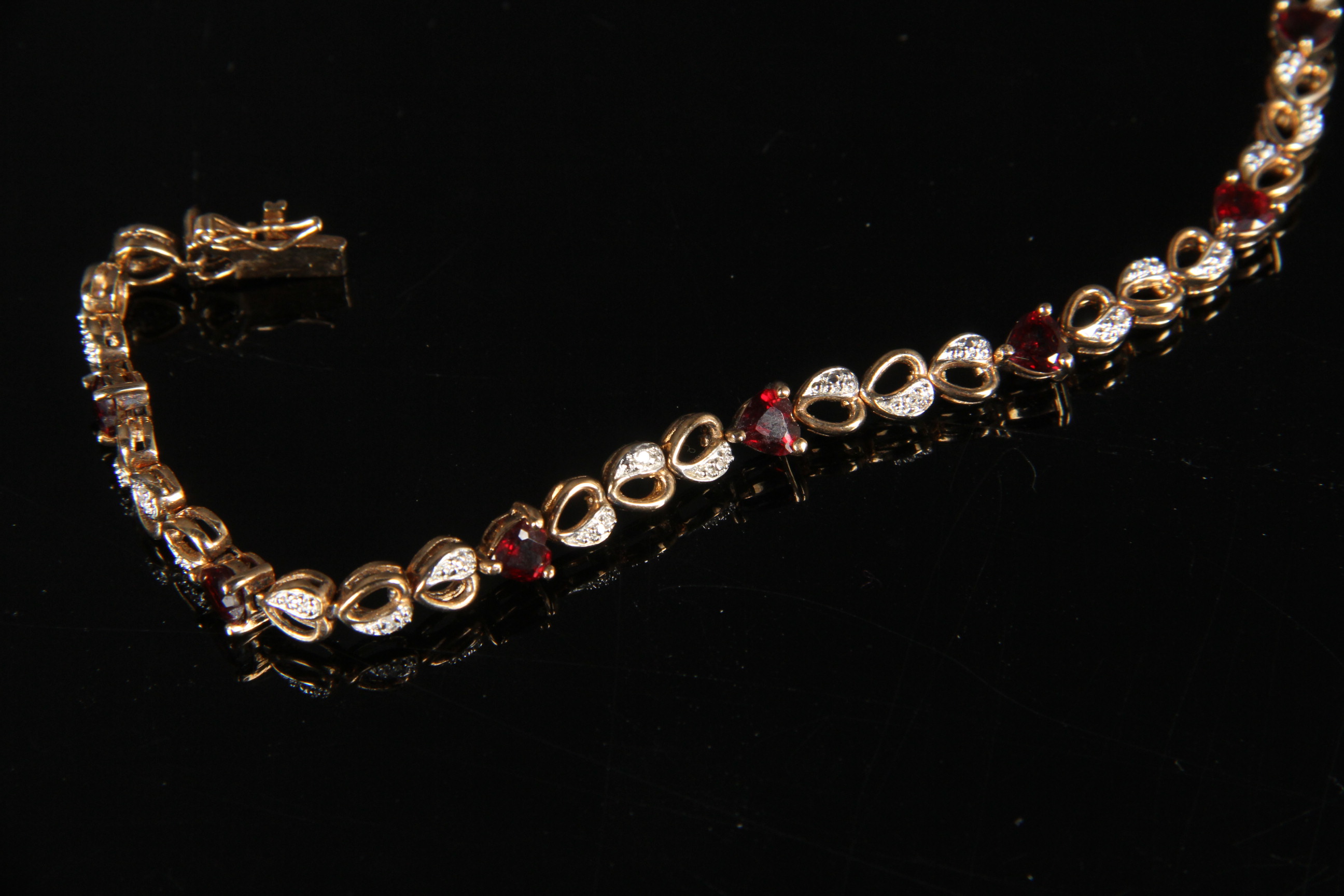 Sterling Silver Gold Plated Diamond and Garnet Bracelet