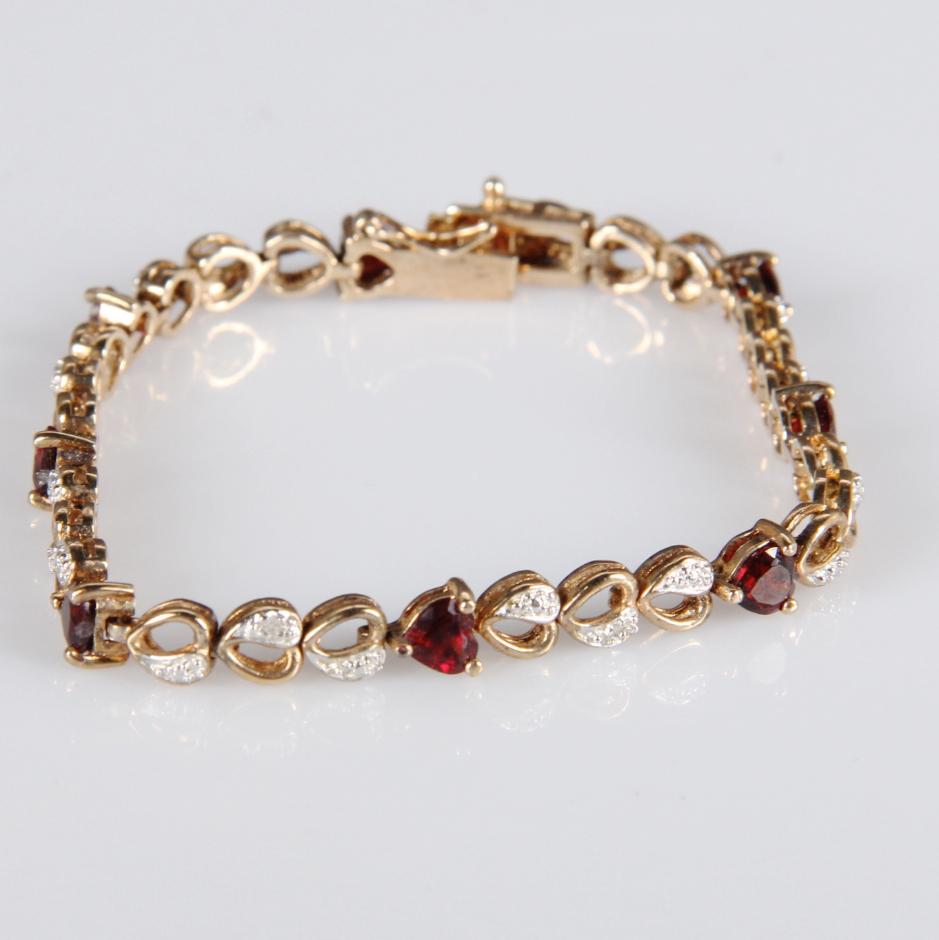 Sterling Silver Gold Plated Diamond and Garnet Bracelet