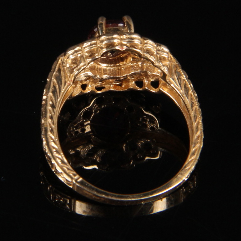 14K Yellow Gold Pink Tourmaline, Diamond and Peridot Ring