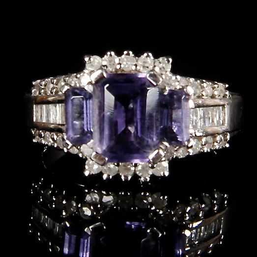 14K White Gold Amethyst and 0.50 CTW Diamond Ring