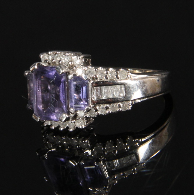 14K White Gold Amethyst and 0.50 CTW Diamond Ring