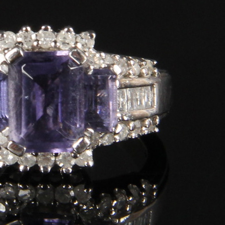 14K White Gold Amethyst and 0.50 CTW Diamond Ring