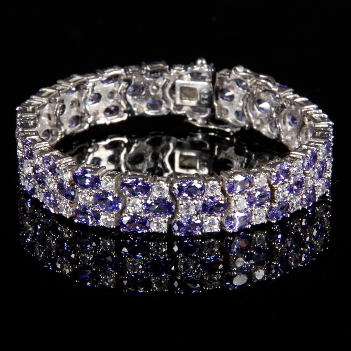 Sterling Silver Faux Tanzanite and Diamond Bracelet