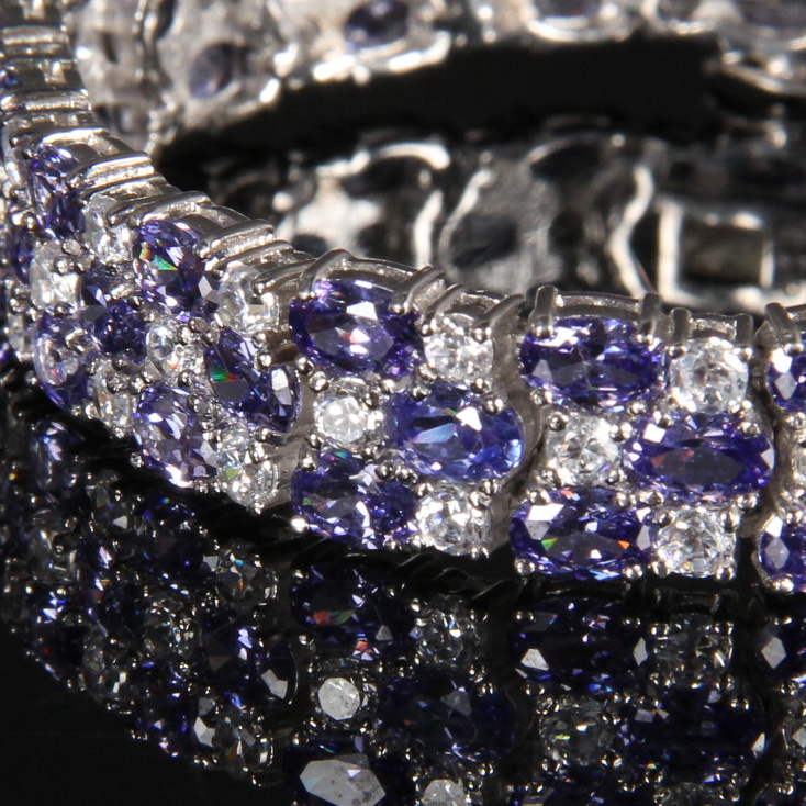 Sterling Silver Faux Tanzanite and Diamond Bracelet