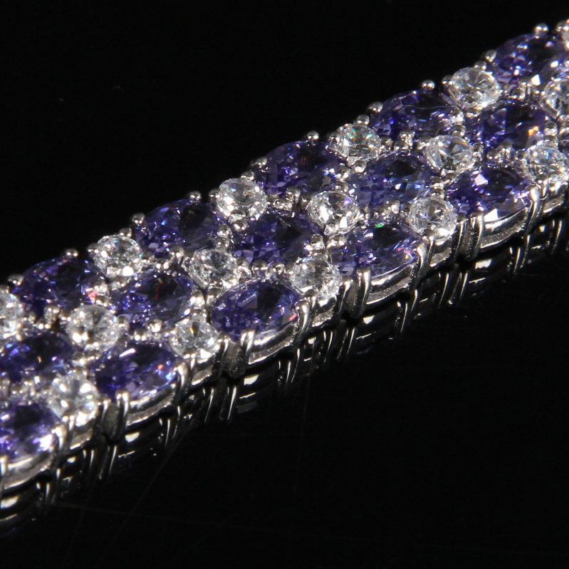 Sterling Silver Faux Tanzanite and Diamond Bracelet