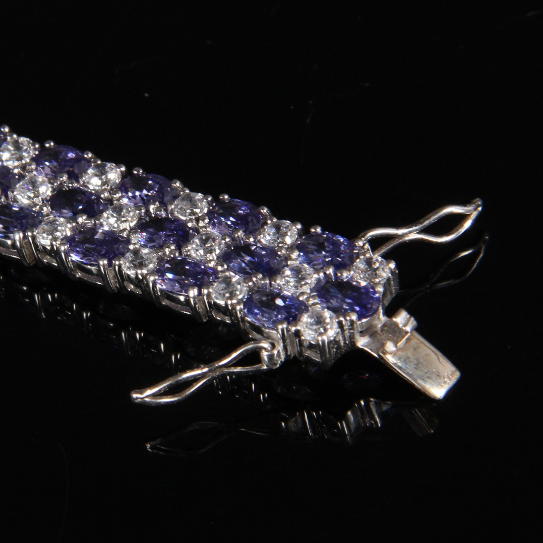 Sterling Silver Faux Tanzanite and Diamond Bracelet