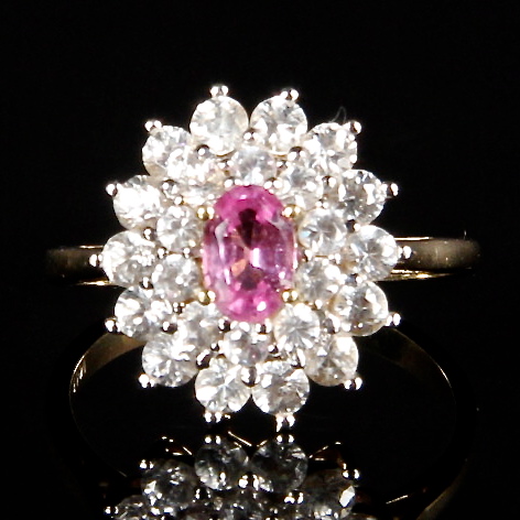 10K Yellow Gold Moissanite and Pink Sapphire Ring