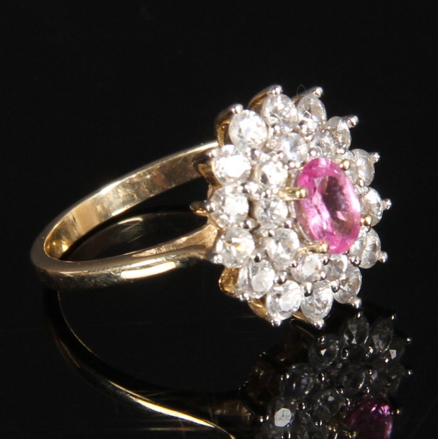 10K Yellow Gold Moissanite and Pink Sapphire Ring