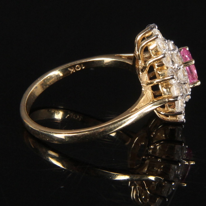 10K Yellow Gold Moissanite and Pink Sapphire Ring