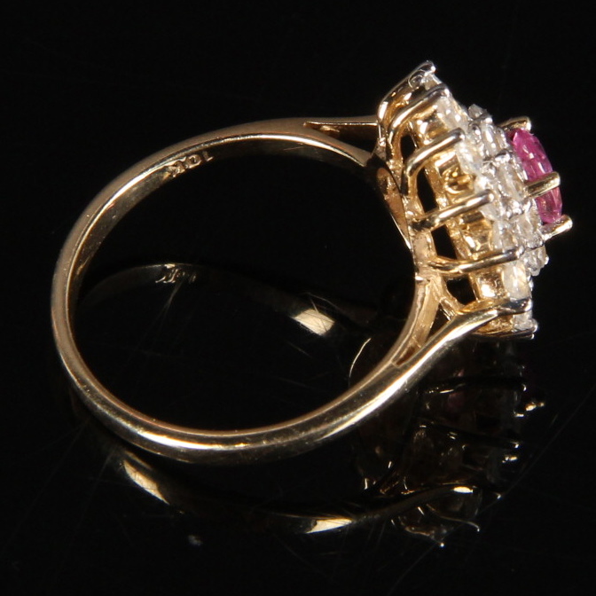 10K Yellow Gold Moissanite and Pink Sapphire Ring